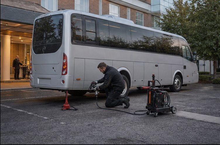 Tyre and wheel preparation for mobile commercial tyre fitting