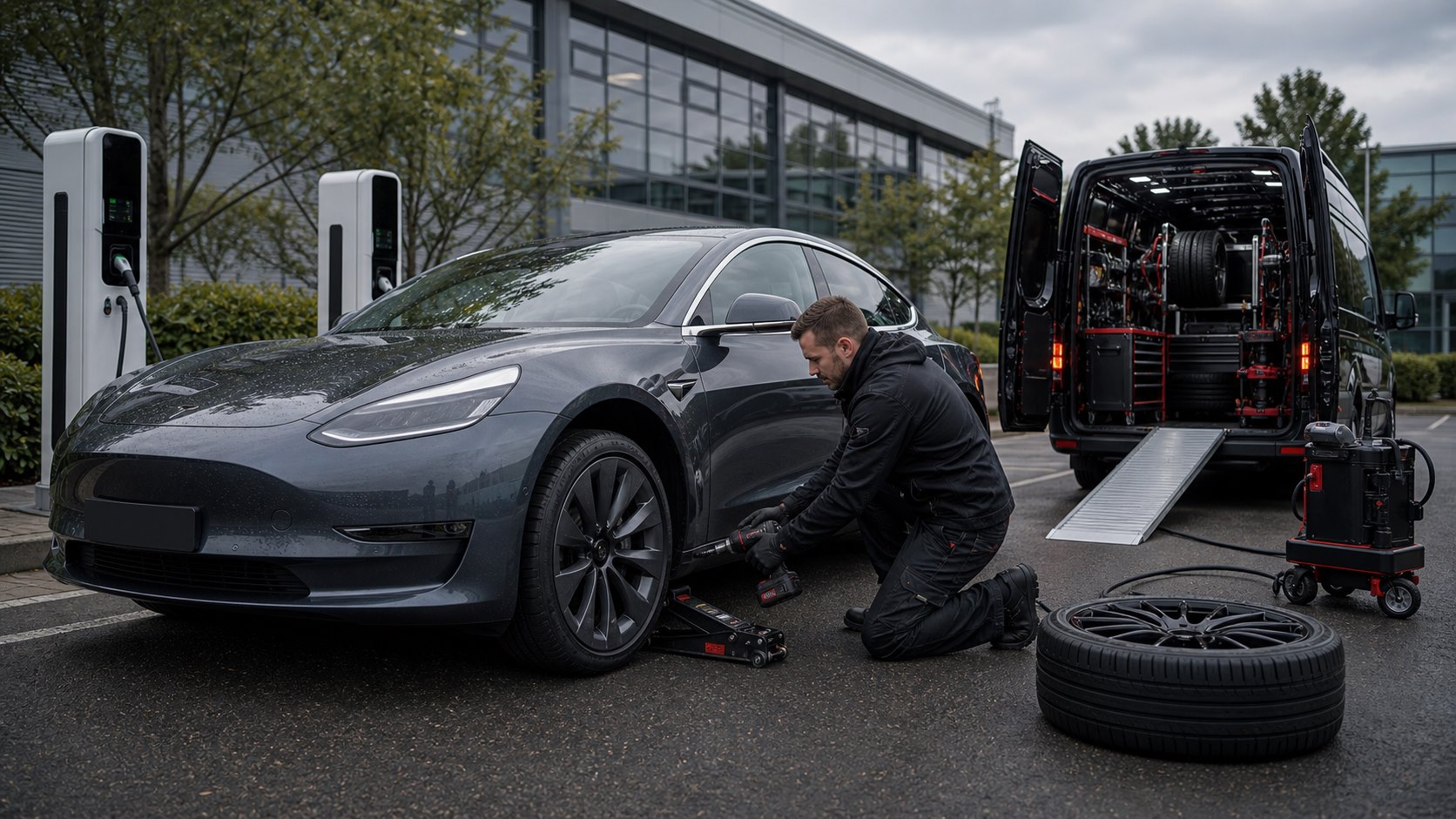 Mobiluxe technician providing rolls-royce mobile tyre fitting