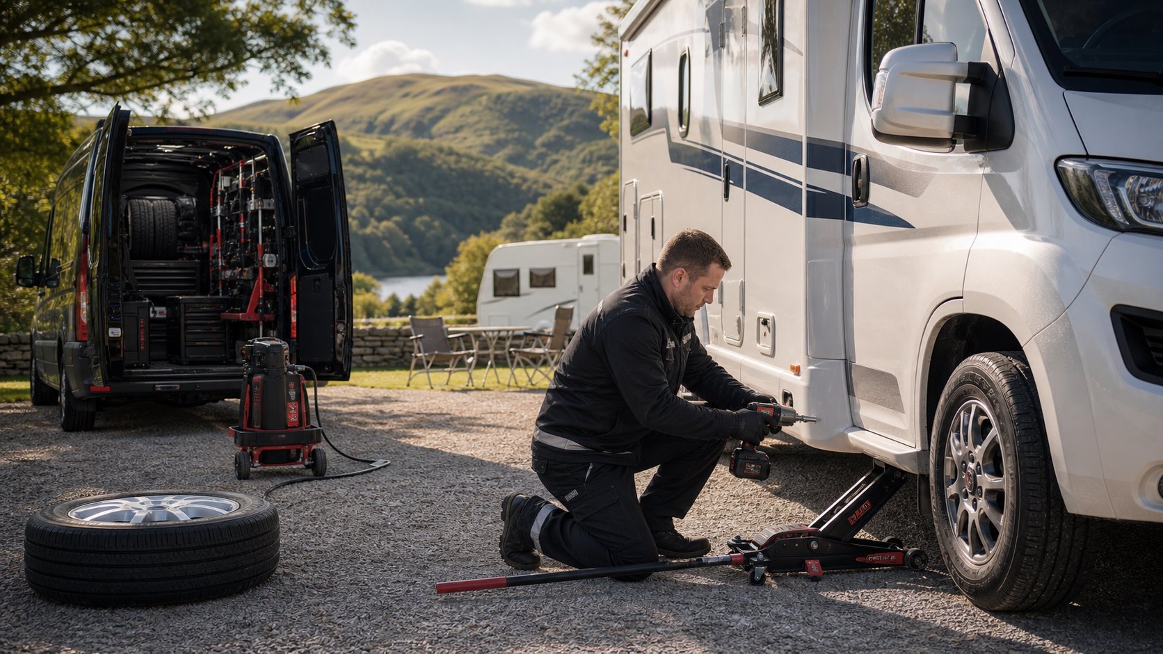 Mobiluxe technician providing flat tyre repair