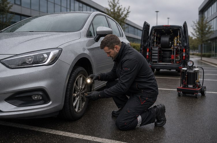 Tyre and wheel preparation for mobile wheel balancing